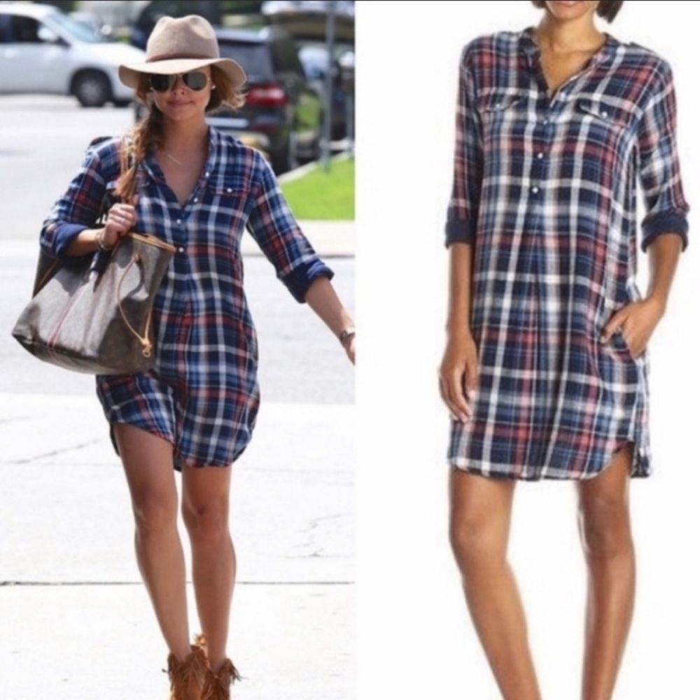 Velvet by Graham & Spencer Plaid Flannel Shirt-dress long sleeves Small